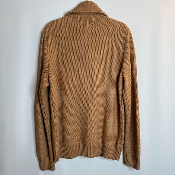 Tommy Hilfiger Tan Knit Sweater Pima-Cotton Merino-Wool Shawl-Collar Mens XL - Picture 2 of 10
